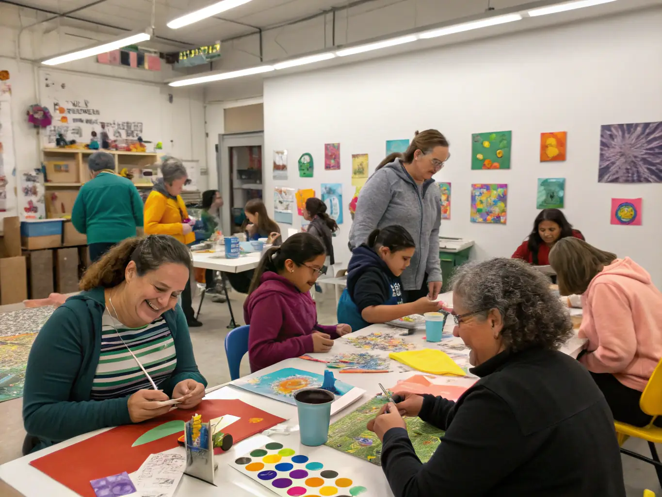 A vibrant image of participants engaged in a community art workshop, showcasing creativity and collaboration.