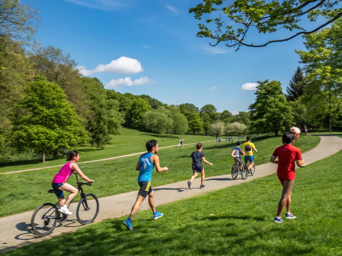 A group of people participating in a recreational activity, such as a dance class or outdoor excursion, highlighting community engagement.