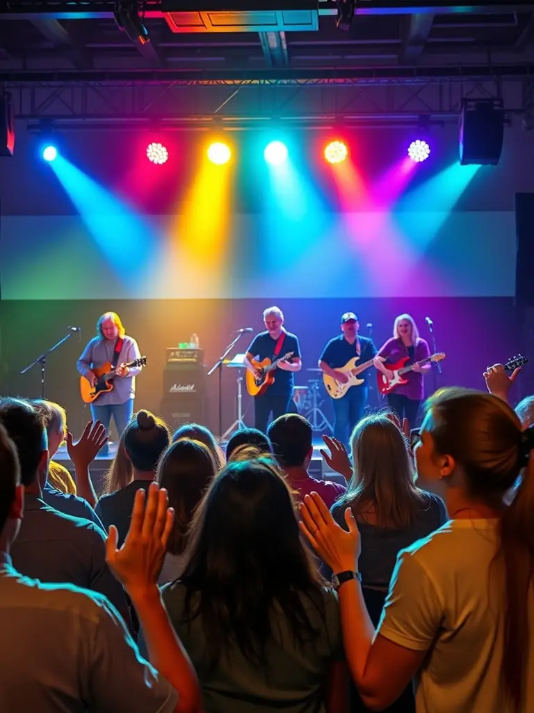A captivating image of a live musical performance in Pont l'Abbe, featuring a local band on stage with an enthusiastic audience.